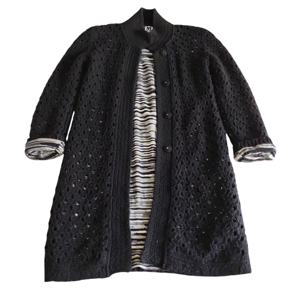 M Missoni Black Lined Knit Long Sweater Womens Size 2